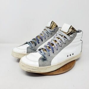 P448 Shoes Mens 43 Skate White Grey Leather Sneakers Lace Up High Top Italy WORN